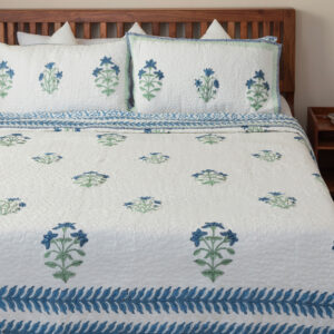 Blue Lily Buti Hand Block Printed Lightweight Quilted Cotton Comforter Set with 2 Pillow Covers, [Size]