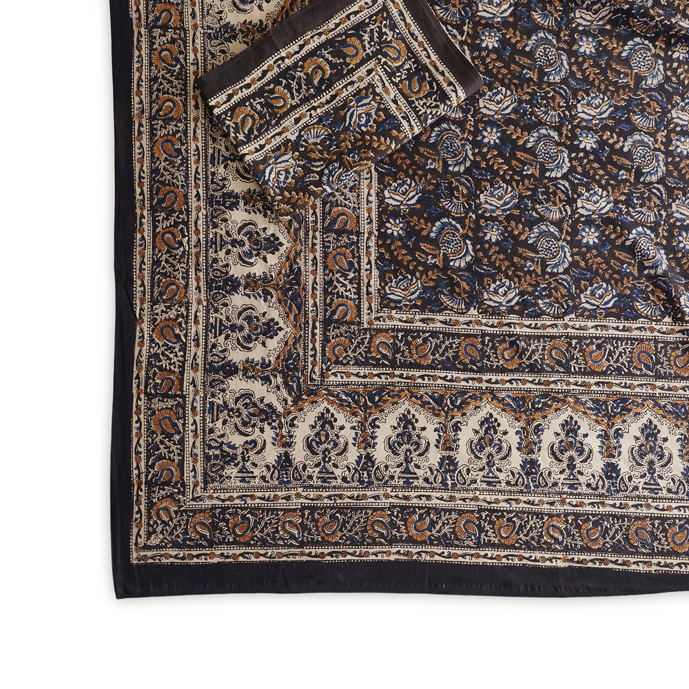 Black Mini Floral : Hand Block Printed Cotton Bedsheet with Pillow Covers, King 108" x 108", Natural Dyes - Image 7