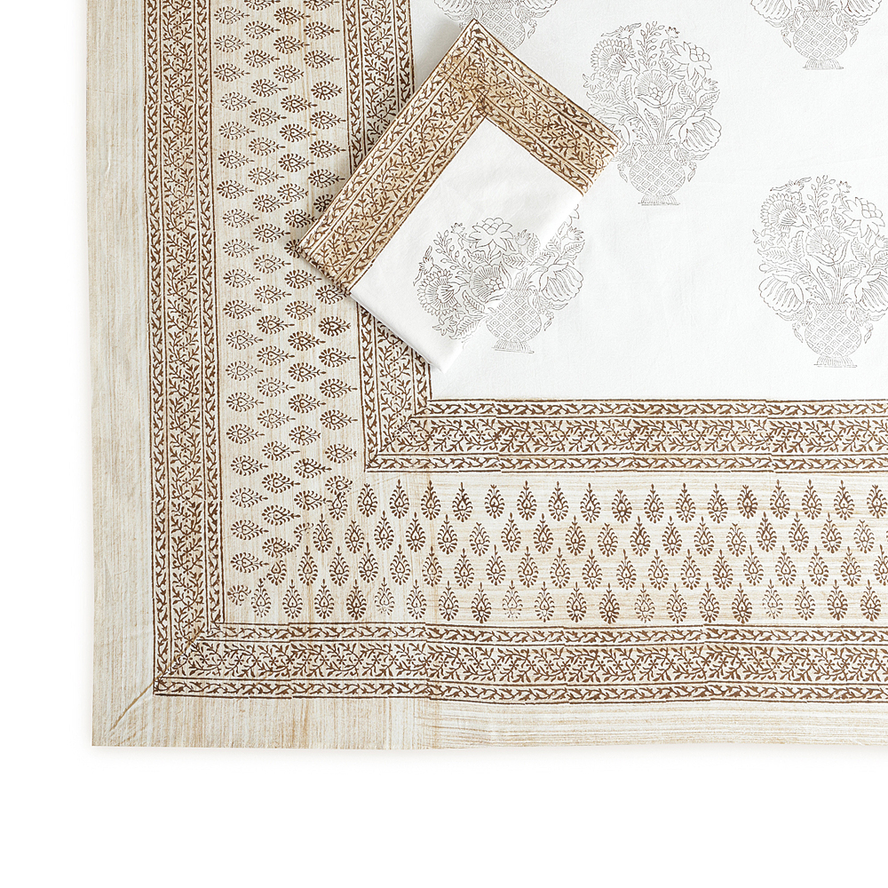 Sand Paisley Buta : Hand Block Printed White Cotton Bedsheet with Pillow Covers, Queen 90″ x 108″ - Image 7