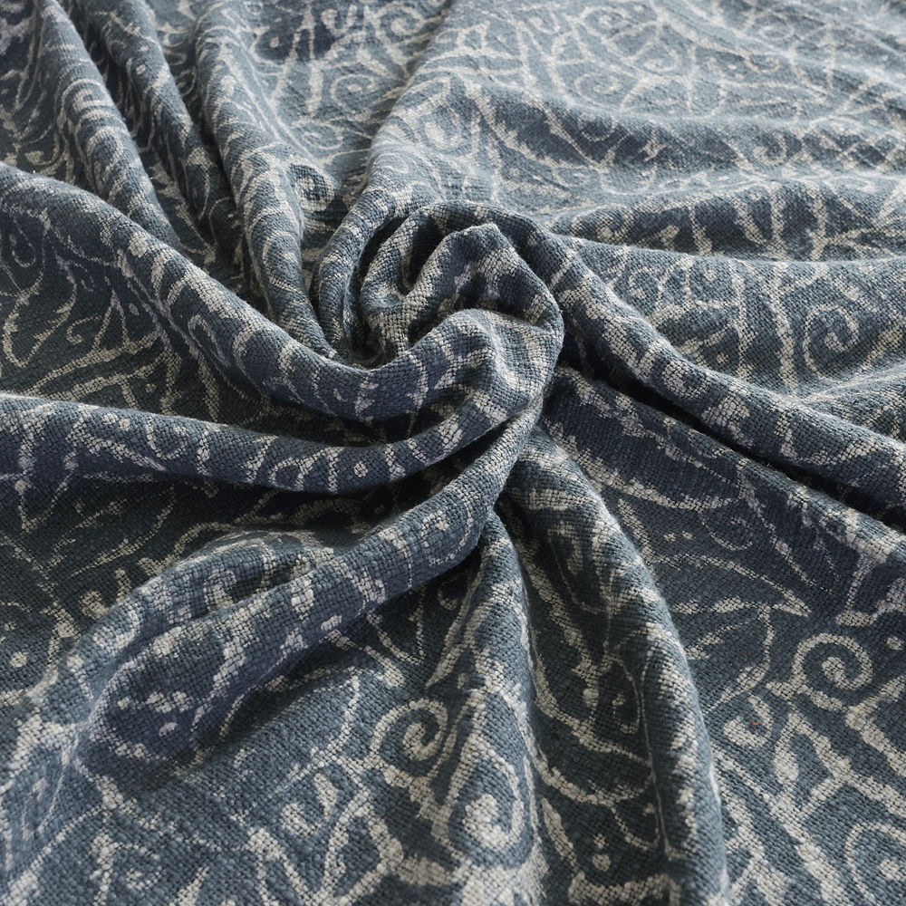 Slate Grey Geometric: Hand Block Printed Cotton Jute (TNT) Bedcover, 108" x 108" - Image 4