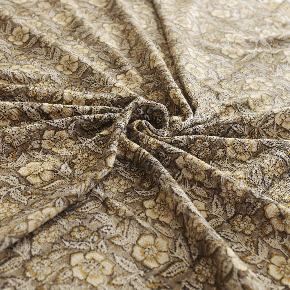Sand Floral Tile: Hand Block Printed Cotton Jute (TNT) Bedcover, 108" x 108" - Image 4
